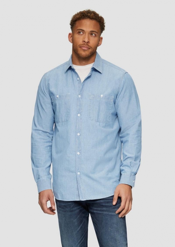 s.Oliver Regular Fit: Baumwollhemd aus Chambray - blau