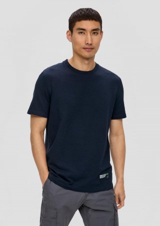 s.Oliver Seersucker-Shirt mit Logo-Patch-Detail - navy