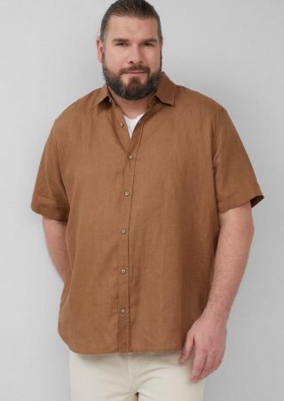 s.Oliver Regular Fit: Leichtes Kurzarmhemd aus 100% Leinen - sandstein