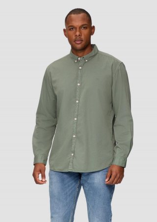 s.Oliver Garment Washed Hemd mit Logo-Stickerei - olivgrün