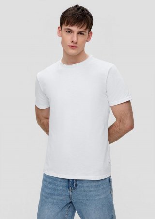 s.Oliver Baumwollshirt mit Rollkante und Flammgarnstruktur - weiß