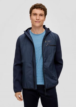 s.Oliver Nylonjacke mit gestrickten Ärmeln und Kapuze - navy