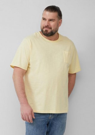 s.Oliver Flammgarn-T-Shirt mit Brusttasche und offenen Kanten - hellgelb