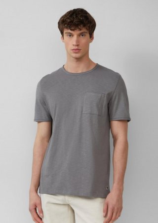 s.Oliver Flammgarn-T-Shirt mit Brusttasche und offenen Kanten - grau meliert
