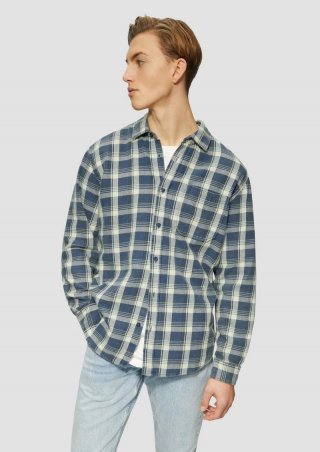 s.Oliver Regular Fit: Gewaschenes Flanell-Hemd mit Karo-Muster - navy