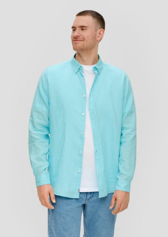 s.Oliver Leinenhemd mit Button-Down-Kragen - helles türkis