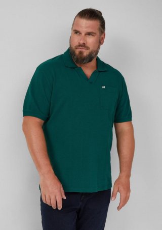 s.Oliver Poloshirt mit Struktur-Streifen und offenem Kragen - tannengrün