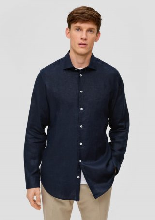 s.Oliver Glänzendes Tailored Fit Hemd aus Leinen - navy