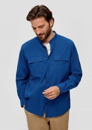 s.Oliver Regular: Hemd mit Stehkragen - navy