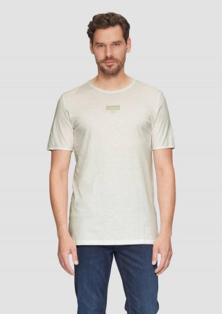 s.Oliver Logo-Shirt mit Rollkante und Flammgarnstruktur - weiß