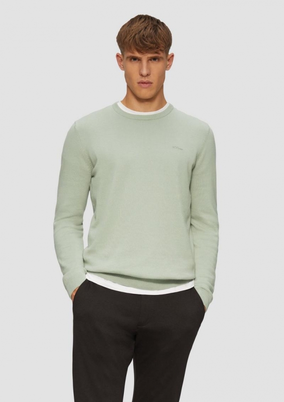 s.Oliver Strickpullover mit Logo-Stickerei - helles olivgrün