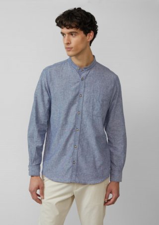 s.Oliver Regular Fit: Hemd aus Leinenmix mit Stehkragen - tiefblau