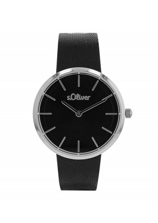 s.Oliver Elegante Uhr mit Lederarmband - schwarz