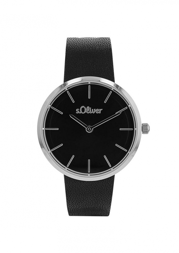 s.Oliver Elegante Uhr mit Lederarmband - schwarz