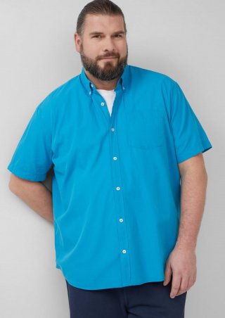 s.Oliver Regular Fit: Kurzarmhemd mit Struktur-Streifen und Button-Down-Kragen - türkis