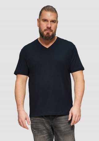 s.Oliver T-Shirt mit V-Ausschnitt und Logo-Print - navy