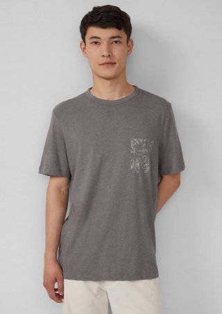 s.Oliver Meliertes T-Shirt aus Baumwollmix mit Artwork - grau meliert