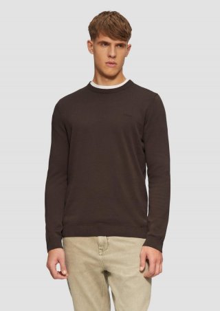 s.Oliver Strickpullover mit Logo-Stickerei - mokka