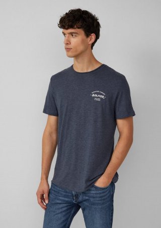 s.Oliver Meliertes T-Shirt mit Rollkante und Frontprint - navy