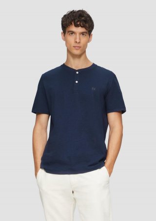 s.Oliver Henley-Shirt mit Flammgarnstruktur - tiefblau