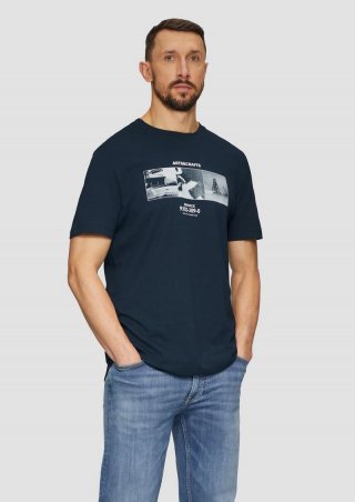 s.Oliver Jerseyshirt mit Crew Neck und Frontprint - navy