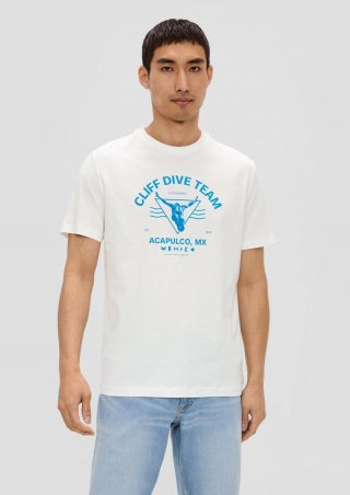 s.Oliver Baumwoll-T-Shirt mit frontseitigem Artwork-Print - weiß