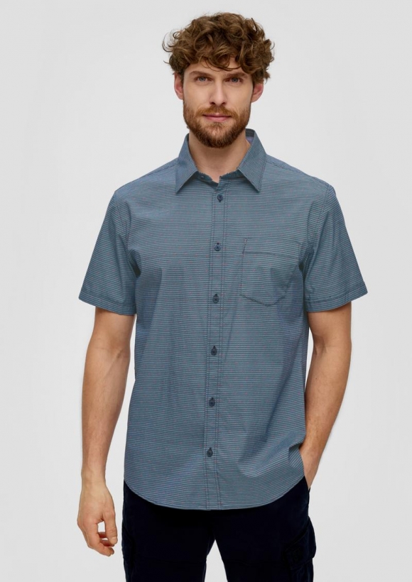 s.Oliver Slim Fit: Kurzarmhemd mit aufgesetzter Tasche - navy