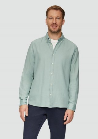 s.Oliver Regular Fit: Strukturiertes Baumwollhemd mit Button-down-Kragen - salbeigrün