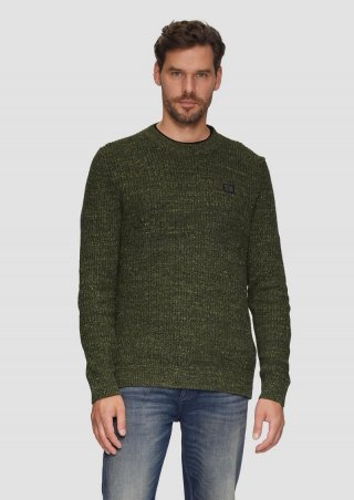 s.Oliver Melierter Pullover mit Patentmuster und Crew Neck - olivgrün