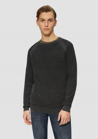 s.Oliver Gewaschener Strickpullover mit Struktur - schwarz