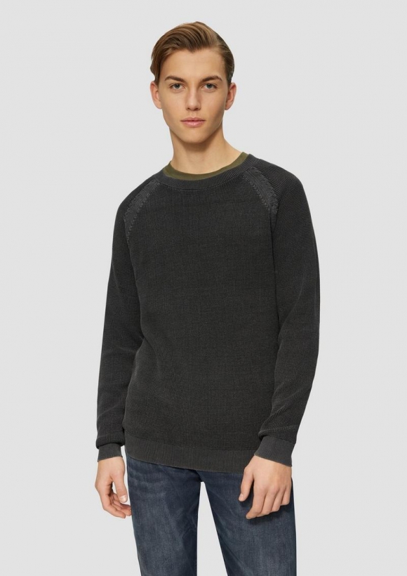 s.Oliver Gewaschener Strickpullover mit Struktur - schwarz