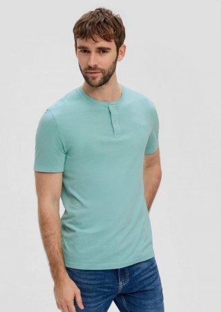 s.Oliver T-Shirt mit Garment Dye und Henley-Ausschnitt - helles türkis