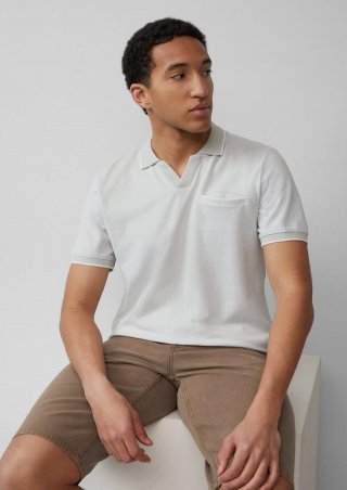 s.Oliver Poloshirt aus zweifarbigem Piqué mit Brusttasche - creme