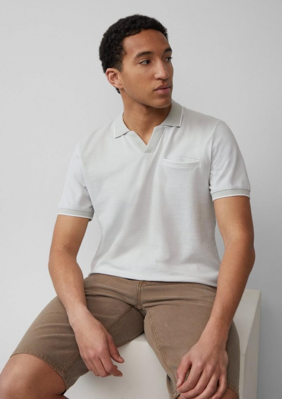 s.Oliver Poloshirt aus zweifarbigem Piqué mit Brusttasche - creme