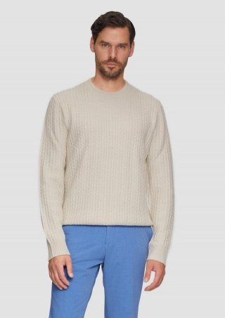 s.Oliver Strickpullover aus Wollmix mit Zopfmuster - helles beige