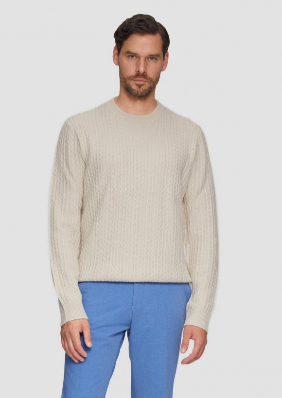 s.Oliver Strickpullover aus Wollmix mit Zopfmuster - helles beige