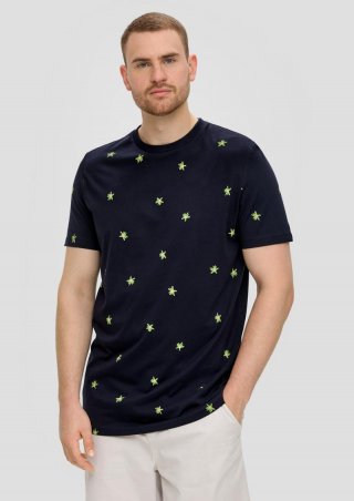 s.Oliver Baumwollshirt mit All-over-Print und Crew Neck - navy