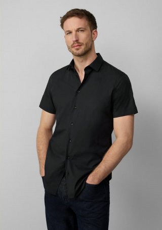s.Oliver Tailored Fit: Feines Kurzarm-Hemd aus hochwertigem Baumwollstretch - schwarz