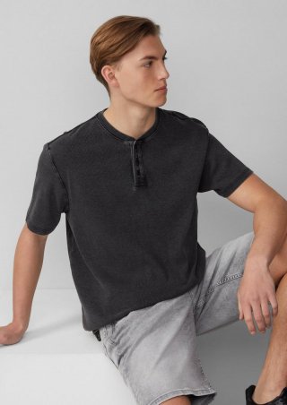 s.Oliver Henley Shirt mit Rippstruktur - schwarz