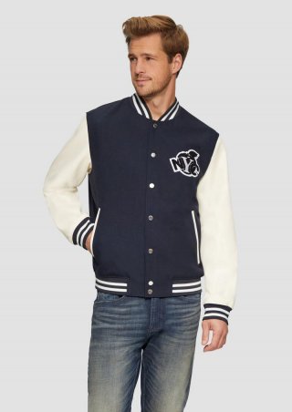 s.Oliver Collegejacke aus Twill und Lederimitat - navy