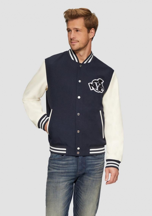 s.Oliver Collegejacke aus Twill und Lederimitat - navy