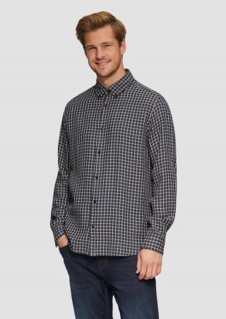 s.Oliver Regular Fit: Strukturiertes Baumwollhemd mit Button-down-Kragen - schiefergrau