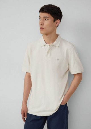 s.Oliver Poloshirt mit kleinem Labelpatch und Flammgarnstruktur - wollweiß