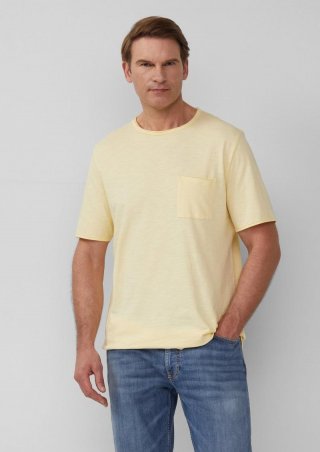s.Oliver Flammgarn-T-Shirt mit Brusttasche und offenen Kanten - hellgelb