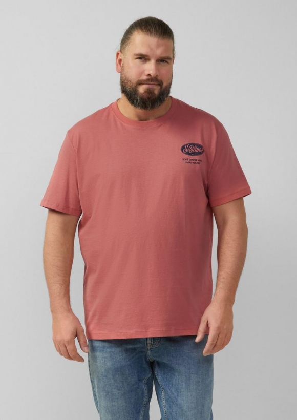 s.Oliver Baumwoll-T-Shirt mit Crew Neck und Artwork - pfirsich