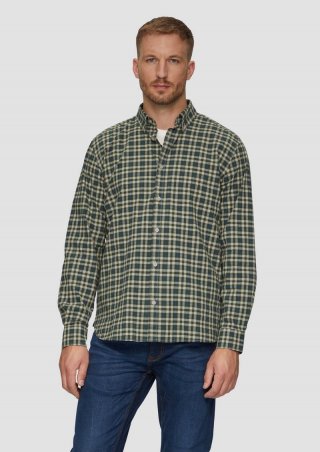 s.Oliver Regular Fit: Hemd aus Baumwollstretch mit Button-Down-Kragen - olivgrün