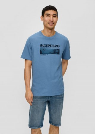 s.Oliver Baumwoll-T-Shirt mit frontseitigem Artwork-Print - hellblau