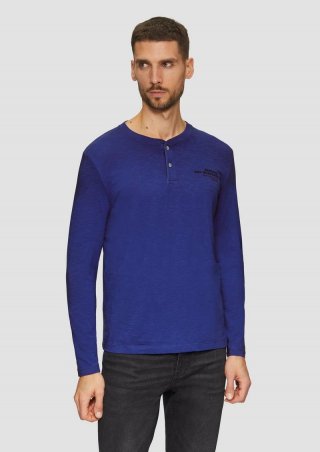 s.Oliver Henley-Shirt mit Flammgarnstruktur und Stickerei - ozeanblau