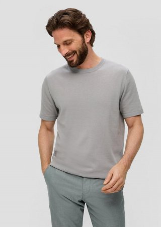 s.Oliver Fein gestricktes T-Shirt mit Rippblende - taubengrau