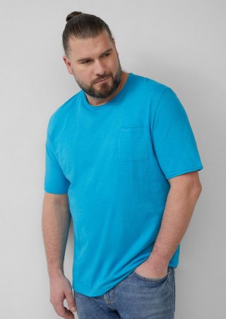 s.Oliver Flammgarn-T-Shirt mit Brusttasche und offenen Kanten - türkis